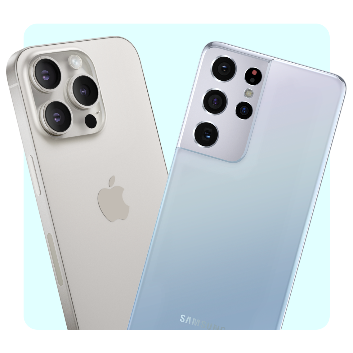 cutouts of iPhone and Samsung phones together