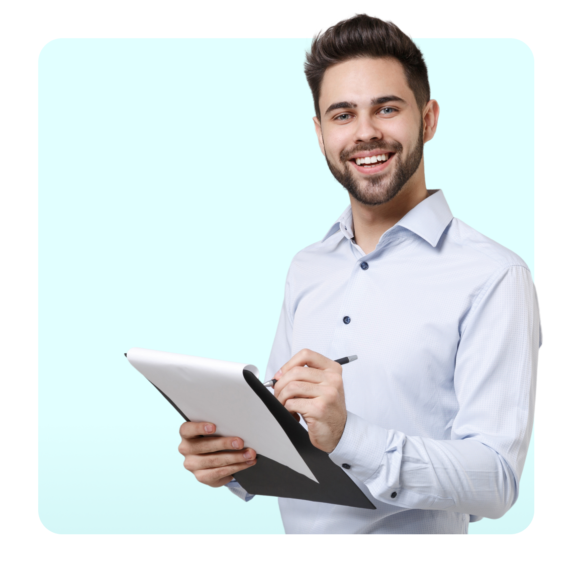 A man checking a clipboard